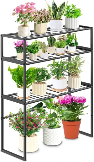 3 Tier Heavy Duty Metal Plant Stand Indoor/Outdoor Flower Pot Holder Rack & Display Shelving for Patio, Balcony, Garden & Living Room (Black-3 Tier) 3 Tier Heavy Duty Metal Plant Stand Indoor/Outdoor Flower Pot Holder Rack & Display Shelving for Patio, Balcony, Garden & Living Room (Black-3 Tier)
