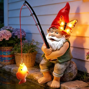 Solar Fishing Gnome Garden Statue with Butterfly Lights Waterproof Outdoor Figurine & Yard Ornament, Gift for Mom, Women, Christmas & Mother's Day Solar Fishing Gnome Garden Statue with Butterfly Lights Waterproof Outdoor Figurine & Yard Ornament, Gift for Mom, Women, Christmas & Mother's Day