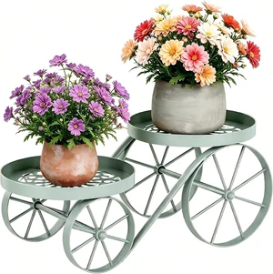 Indoor & Outdoor Vintage Metal Plant Stand with Decorative Wagon Wheels Indoor & Outdoor Vintage Metal Plant Stand with Decorative Wagon Wheels