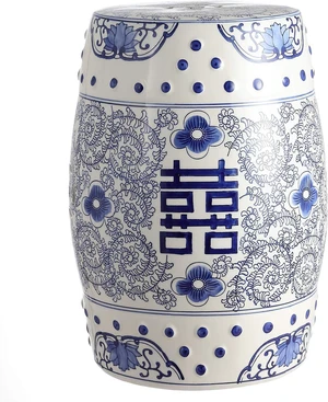 18" Blue/White Double Happiness Ceramic Garden Stool Table 18" Blue/White Double Happiness Ceramic Garden Stool Table