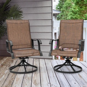 Set of 2 Patio Swivel Rocker Dining Chairs All-Weather Textilene High Back & Metal Frame for Backyard, Deck, Lawn & Garden, Brown Set of 2 Patio Swivel Rocker Dining Chairs All-Weather Textilene High Back & Metal Frame for Backyard, Deck, Lawn & Garden, Brown