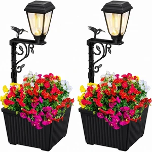 2 Pack 2-in-1 Solar Lamp Post with Planter 8" Outdoor Flower Pots 2 Pack 2-in-1 Solar Lamp Post with Planter 8" Outdoor Flower Pots