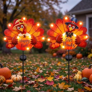 2 Pcs Solar Fall Turkey Garden Stakes Thanksgiving Decorations 2 Pcs Solar Fall Turkey Garden Stakes Thanksgiving Decorations