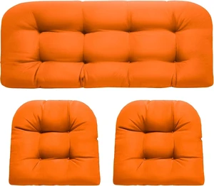 3 Pcs Waterproof Wicker Outdoor Chair Cushion Set, Orange 3 Pcs Waterproof Wicker Outdoor Chair Cushion Set, Orange