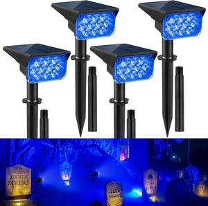 4 Pack Blue Halloween Solar Spot Lights IP65 Waterproof 20 LED Landscape Spotlights for Garden, Path, Yard & Christmas Decor 4 Pack Blue Halloween Solar Spot Lights IP65 Waterproof 20 LED Landscape Spotlights for Garden, Path, Yard & Christmas Decor