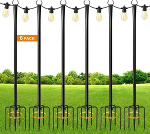 6 Pack 9 Ft Metal String Light Poles with Fork Outdoor Light Stand for Patio, Pergola, Garden, Backyard, Yard & Camping Parties 6 Pack 9 Ft Metal String Light Poles with Fork Outdoor Light Stand for Patio, Pergola, Garden, Backyard, Yard & Camping Parties