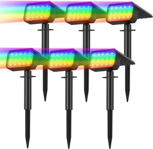 6 Pack Multicolor Solar Spot Lights 15 LED RGB Landscape Spotlights with 4 Modes, Auto On/Off & IP67 Waterproof for Garden & Walkway 6 Pack Multicolor Solar Spot Lights 15 LED RGB Landscape Spotlights with 4 Modes, Auto On/Off & IP67 Waterproof for Garden & Walkway