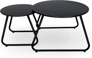 Set of 2 Weather Resistant Steel Round Coffee Tables Outdoor Nesting End Tables for Patio, Balcony, Bistro & Indoor, Black (Black) Set of 2 Weather Resistant Steel Round Coffee Tables Outdoor Nesting End Tables for Patio, Balcony, Bistro & Indoor, Black (Black)