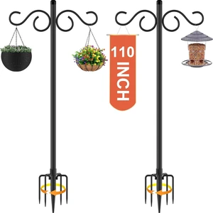 2 Pack 110 Inch Double Shepherds Hooks with 5 Prong Base Heavy Duty Outdoor Pole for Bird Feeders, Flower Baskets, Lanterns & Bird Nests (110 inch) 2 Pack 110 Inch Double Shepherds Hooks with 5 Prong Base Heavy Duty Outdoor Pole for Bird Feeders, Flower Baskets, Lanterns & Bird Nests (110 inch)
