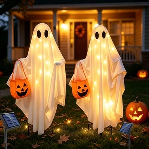 2 Pack Solar Ghost Halloween Lights Hanging Stake Yard Decor 2 Pack Solar Ghost Halloween Lights Hanging Stake Yard Decor