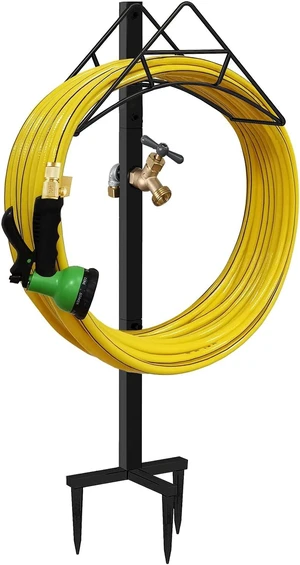 Freestanding Garden Hose Holder Stand with Brass Spigot Faucet Freestanding Garden Hose Holder Stand with Brass Spigot Faucet