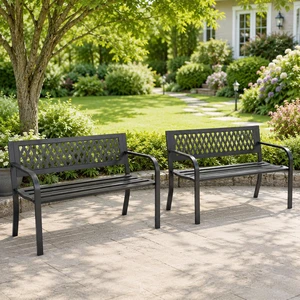 2 Pack 47" Heavy Duty Metal Garden Bench Outdoor, Black 2 Pack 47" Heavy Duty Metal Garden Bench Outdoor, Black