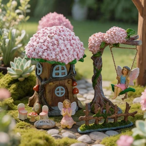 8 Pcs Miniature Fairy Garden Furniture Set Resin Figurines with Swing Set, Whimsical Theme for Outdoor Patio, Yard, Lawn or Desk 8 Pcs Miniature Fairy Garden Furniture Set Resin Figurines with Swing Set, Whimsical Theme for Outdoor Patio, Yard, Lawn or Desk