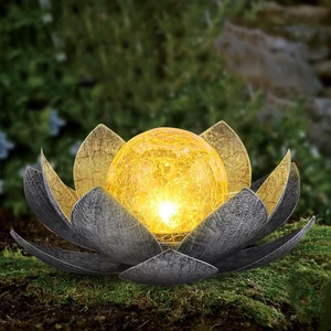 2 Pack Amber Crackle Glass Lotus Solar Lights Waterproof Gray Metal LED Flower Lights for Patio, Lawn, Walkway & Tabletop, Garden Gift for Women 2 Pack Amber Crackle Glass Lotus Solar Lights Waterproof Gray Metal LED Flower Lights for Patio, Lawn, Walkway & Tabletop, Garden Gift for Women