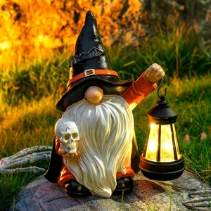 Halloween Gnome Garden Statue with Skull & LED Lantern Solar Outdoor Porch, Patio & Yard Art, Holiday Gardening Gift for Mom & Women Halloween Gnome Garden Statue with Skull & LED Lantern Solar Outdoor Porch, Patio & Yard Art, Holiday Gardening Gift for Mom & Women