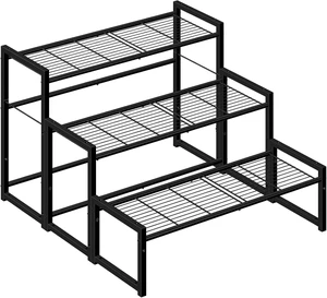 3 Tier Stackable Metal Plant Stand Waterproof Heavy Duty Tall Flower Pot Holder & Display Rack for Indoor & Outdoor Garden, Black 3 Tier Stackable Metal Plant Stand Waterproof Heavy Duty Tall Flower Pot Holder & Display Rack for Indoor & Outdoor Garden, Black
