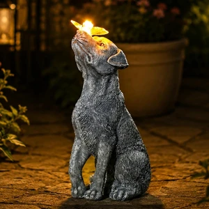 Dog Figurine Garden Statue with Solar Butterfly Outdoor Decoration Dog Figurine Garden Statue with Solar Butterfly Outdoor Decoration