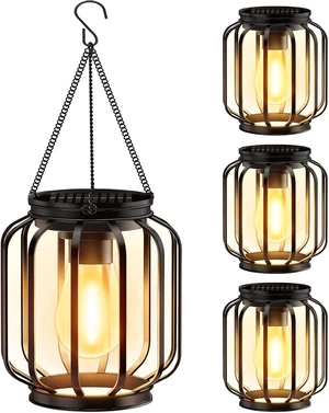 4 Pack Waterproof Metal Solar Hanging Lanterns with Hook Bright Warm Outdoor Lighting for Yard, Garden, Patio, Porch & Balcony Decor 4 Pack Waterproof Metal Solar Hanging Lanterns with Hook Bright Warm Outdoor Lighting for Yard, Garden, Patio, Porch & Balcony Decor