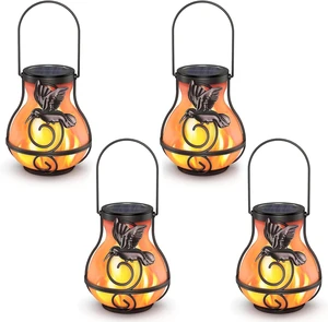 4 Pack Waterproof Solar Lanterns Hanging Hummingbird Flickering Flame Lights for Outdoor Garden Decor 4 Pack Waterproof Solar Lanterns Hanging Hummingbird Flickering Flame Lights for Outdoor Garden Decor