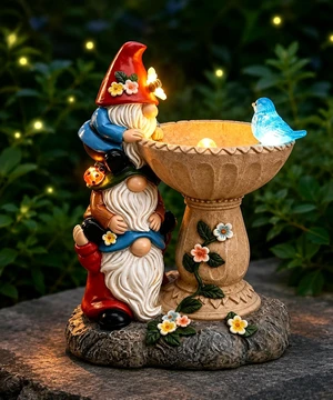 Funny Triple Stacked Solar Gnome Garden Statue Funny Triple Stacked Solar Gnome Garden Statue