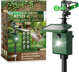 Motion Activated Animal Repeller with Water Sprinkler Solar Powered IP65 Waterproof Deterrent with Flashing Light for Deer, Foxes, Skunks, Raccoons & Cats Motion Activated Animal Repeller with Water Sprinkler Solar Powered IP65 Waterproof Deterrent with Flashing Light for Deer, Foxes, Skunks, Raccoons & Cats
