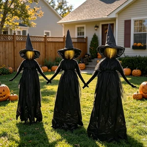 Set of 3, 4.6 Ft Light Up Witch Stakes Halloween Outdoor Decorations Set of 3, 4.6 Ft Light Up Witch Stakes Halloween Outdoor Decorations