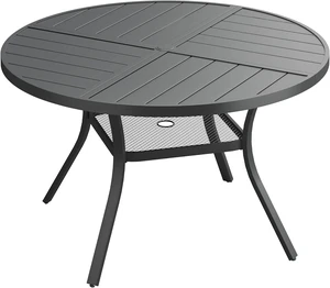 40.6" Round All-Weather Metal Patio Dining Table for 4 with 1.57" Umbrella Hole & Storage Shelf for Garden, Lawn & Deck, Black 40.6" Round All-Weather Metal Patio Dining Table for 4 with 1.57" Umbrella Hole & Storage Shelf for Garden, Lawn & Deck, Black