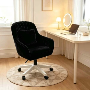 Velvet Desk Chair with Pillow Upholstered Swivel Vanity Chair for Girls & Women, Home Office Task Chair with Wheels for Living Room & Bedroom Velvet Desk Chair with Pillow Upholstered Swivel Vanity Chair for Girls & Women, Home Office Task Chair with Wheels for Living Room & Bedroom