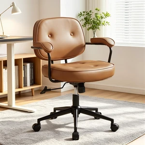 Mid Century Modern Home Office Desk Chair Comfy Swivel Computer Chair with Thick Cushion, Adjustable Rolling Task Armchair, Brown Mid Century Modern Home Office Desk Chair Comfy Swivel Computer Chair with Thick Cushion, Adjustable Rolling Task Armchair, Brown