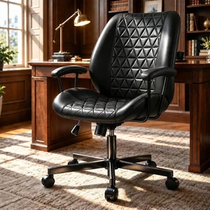Black PU Leather Office Chair with Lumbar Support & Removable Arms Black PU Leather Office Chair with Lumbar Support & Removable Arms