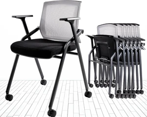 2 Pack Stackable Conference Room Chairs Folding Office Desk Chair with Lumbar Support, Sliding Armrest & Casters, for Guests & Reception 2 Pack Stackable Conference Room Chairs Folding Office Desk Chair with Lumbar Support, Sliding Armrest & Casters, for Guests & Reception