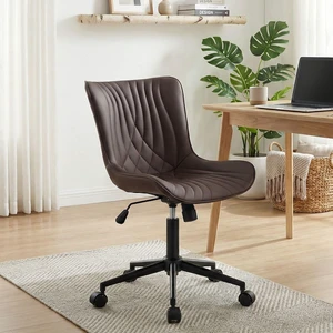 Brown Armless Faux Leather Office Desk Chair Brown Armless Faux Leather Office Desk Chair