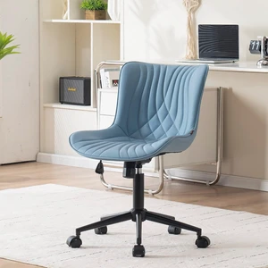 Blue Armless Faux Leather Office Desk Chair with Back Blue Armless Faux Leather Office Desk Chair with Back