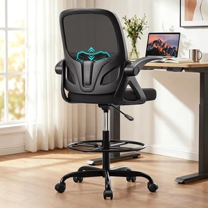 300 Lbs Tall Drafting Chair Ergonomic Standing Desk Chair with Adjustable Foot Ring & Flip-Up Armrests, Mesh Computer Chair for Art Studio, Black 300 Lbs Tall Drafting Chair Ergonomic Standing Desk Chair with Adjustable Foot Ring & Flip-Up Armrests, Mesh Computer Chair for Art Studio, Black