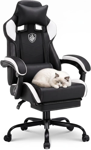 350 Lbs Heavy Duty Gaming Chair with Footrest High Back Ergonomic Swivel PC Chair with Linkage Armrest & Lumbar Support for Office, White 350 Lbs Heavy Duty Gaming Chair with Footrest High Back Ergonomic Swivel PC Chair with Linkage Armrest & Lumbar Support for Office, White