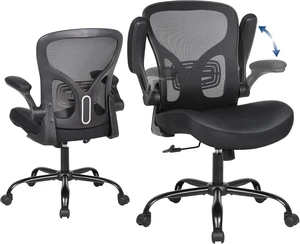 Ergonomic Office Chair with Flip-Up Armrest Mesh Back & PU Leather Seat Ergonomic Office Chair with Flip-Up Armrest Mesh Back & PU Leather Seat