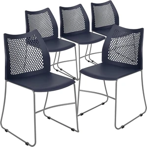 Set of 5 Navy Hercules Series Contoured Lobby Chairs Ergonomic Stacking Office Chairs with Air-Vent Honeycomb Backs Set of 5 Navy Hercules Series Contoured Lobby Chairs Ergonomic Stacking Office Chairs with Air-Vent Honeycomb Backs