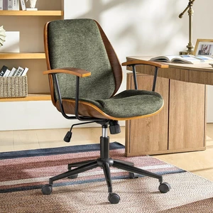 Modern Ergonomic Office Chair with Wood Frame & Metal Base Swivel Upholstered Computer Chair with Adjustable Height for Home Office, Green Modern Ergonomic Office Chair with Wood Frame & Metal Base Swivel Upholstered Computer Chair with Adjustable Height for Home Office, Green