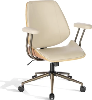 Modern Beige Mid Back Office Chair Adjustable Swivel Desk Chair with Arms Modern Beige Mid Back Office Chair Adjustable Swivel Desk Chair with Arms