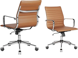 Ergonomic Mid Back Office Chair with Lumbar Support Adjustable Swivel PU Leather Task Chair, 360° Rolling for Home Office, Terracotta Ergonomic Mid Back Office Chair with Lumbar Support Adjustable Swivel PU Leather Task Chair, 360° Rolling for Home Office, Terracotta