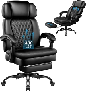 400 Lbs Office Chair with Foot Rest High Back Big & Tall Leather Executive Desk Chair, Heavy Duty Ergonomic for Home Office, Black 400 Lbs Office Chair with Foot Rest High Back Big & Tall Leather Executive Desk Chair, Heavy Duty Ergonomic for Home Office, Black