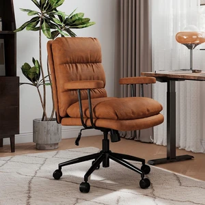 Brown Mid Century Modern Leather Office Chair with Wheels Brown Mid Century Modern Leather Office Chair with Wheels