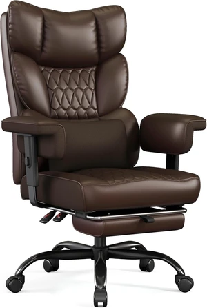 Big & Tall Office Chair with Footrest & Lumbar Support Pillow High Back Faux Leather Gaming Chair with Adjustable Lift Armrest & 155° Recline for Home or Office, Brown Big & Tall Office Chair with Footrest & Lumbar Support Pillow High Back Faux Leather Gaming Chair with Adjustable Lift Armrest & 155° Recline for Home or Office, Brown