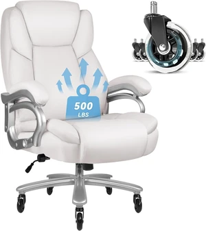 500 Lbs Big & Tall Office Chair Heavy Duty High Back Executive with Adjustable Lumbar Support, Wide Seat & Quiet Rubber Wheels 500 Lbs Big & Tall Office Chair Heavy Duty High Back Executive with Adjustable Lumbar Support, Wide Seat & Quiet Rubber Wheels