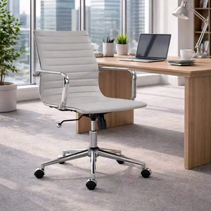 Gray Modern Executive Office Chair Leather Mid Back Adjustable Swivel Computer Chair with Lumbar Support for Conference Room & Home Office (Gray) Gray Modern Executive Office Chair Leather Mid Back Adjustable Swivel Computer Chair with Lumbar Support for Conference Room & Home Office (Gray)