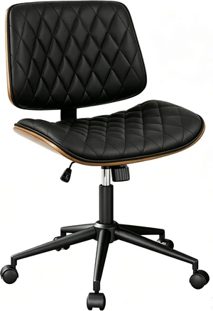 PU Leather Mid Back Home Office Chair with Wheels Adjustable Height Armless 360 Swivel Computer Chair, Modern Walnut for Meeting & Reading Room, Black (1 pk) PU Leather Mid Back Home Office Chair with Wheels Adjustable Height Armless 360 Swivel Computer Chair, Modern Walnut for Meeting & Reading Room, Black (1 pk)