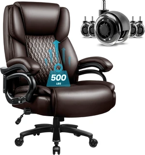 500 Lbs Capacity X-Large Office Chair Ergonomic PU Leather Executive Chair with Lumbar Support & Quiet Rubber Wheels, Comfy Heavy Duty, Brown 500 Lbs Capacity X-Large Office Chair Ergonomic PU Leather Executive Chair with Lumbar Support & Quiet Rubber Wheels, Comfy Heavy Duty, Brown