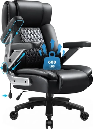 600lbs Big & Tall Heavy Duty Executive Office Chair Ergonomic Desk Chair with 5D Flip Arms, Adjustable Lumbar Support, Rubber Wheels & PU Leather, Black 600lbs Big & Tall Heavy Duty Executive Office Chair Ergonomic Desk Chair with 5D Flip Arms, Adjustable Lumbar Support, Rubber Wheels & PU Leather, Black