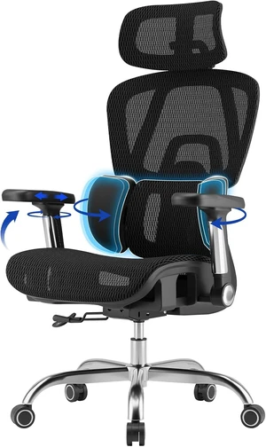 Breathable Mesh Office Chair Desk Chair with Adjustable Lumbar Support, 5D Flip-Up Armrests, 330lbs Capacity, Tilt Lock & 3D Headrest Breathable Mesh Office Chair Desk Chair with Adjustable Lumbar Support, 5D Flip-Up Armrests, 330lbs Capacity, Tilt Lock & 3D Headrest