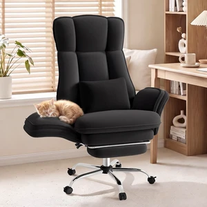 Cross Legged Office Chair with Flip Armrests 135° Reclining Big & Tall Executive Chair with Footrest, Sink-In Cloud Cushion, Black Velvet Cross Legged Office Chair with Flip Armrests 135° Reclining Big & Tall Executive Chair with Footrest, Sink-In Cloud Cushion, Black Velvet